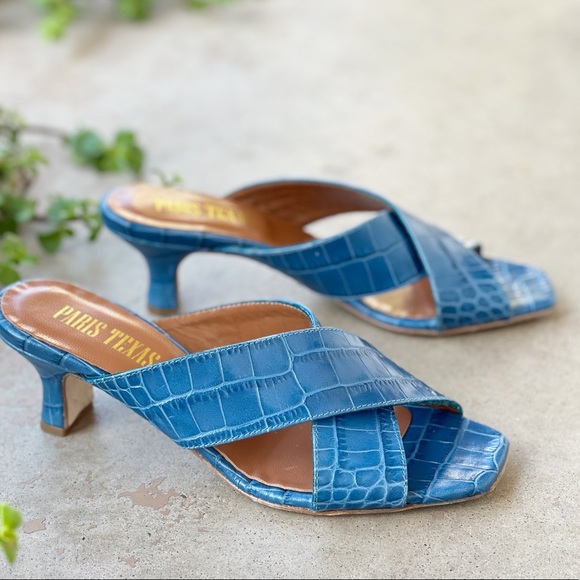 Paris Texas Shoes - Paris Texas Croc Heeled Sandals in Light Blue
